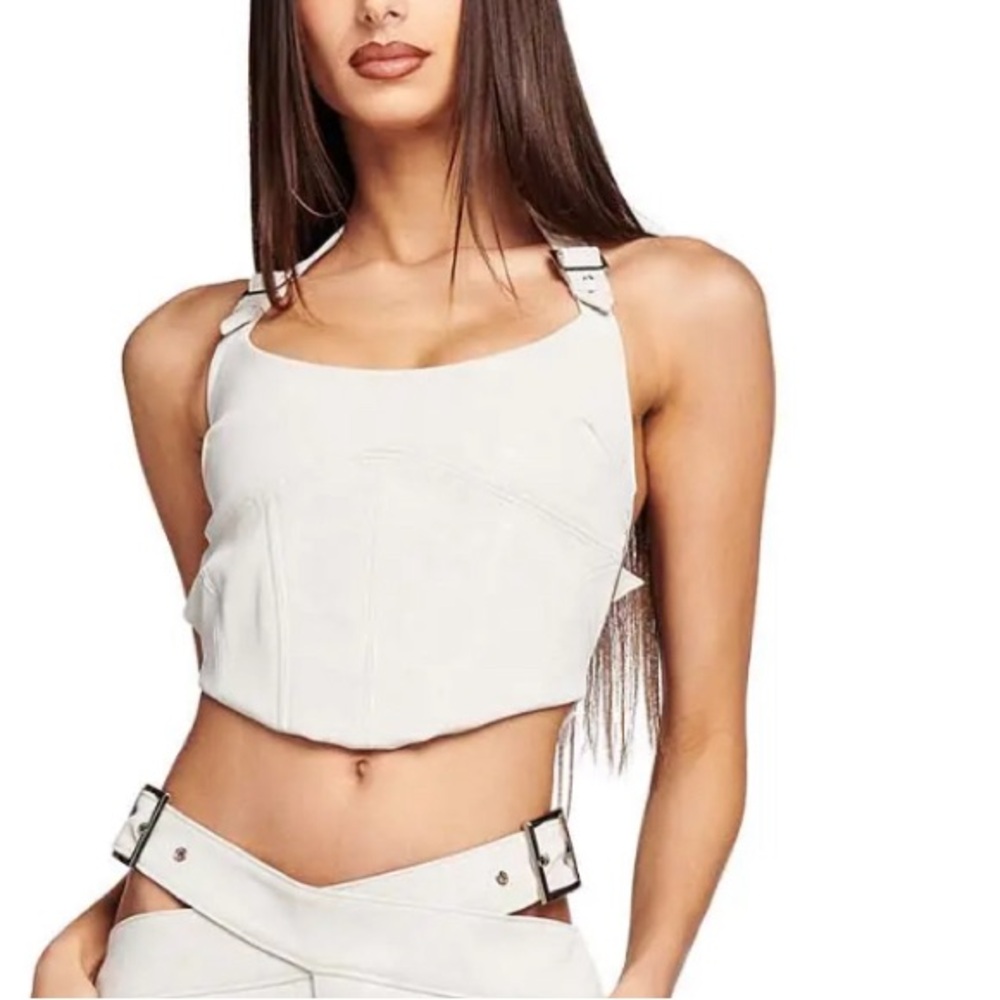 I.AM.GIA Atris Vegan White Leather Halter Top